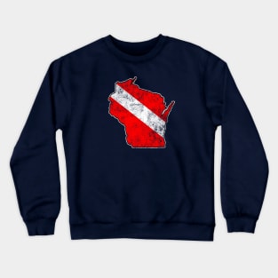 Vintage Dive Wisconsin Scuba Diving State Map Dive Flag Distressed Crewneck Sweatshirt